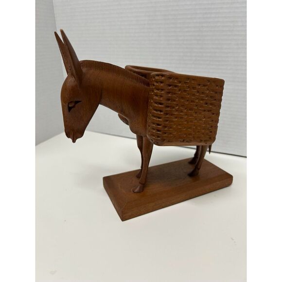 Beautiful Vintage Wood Carving Cigarette Donkey 2 Baskets Mexico 1957 - Picture 2 of 6